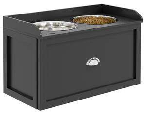 PawHut Boluri Înălțate pentru Câini din Lemn cu Sertar pentru Obiecte, 60x30x36 cm, Negru | Aosom Romania