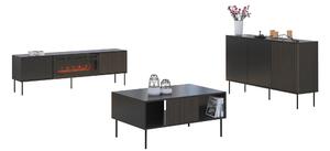 Set de living Silves II, Negru, Nuc, PAL laminat, Sticlă călită