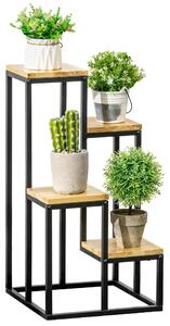 Outsunny Raft pentru Plante cu 4 niveluri din Metal și Lemn de Brad pentru Interior și Exterior, 34x34x66 cm, Natural | Aosom Romania
