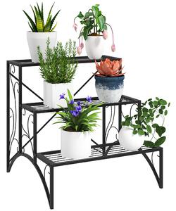 Outsunny Raft pentru Plante cu 3 Niveluri din metal, 60x60x60 cm, Negru | Aosom Romania