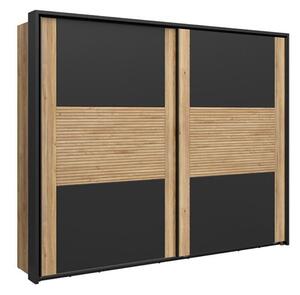 Dulap Livdela 104, Stejar deschis, Negru, 223x280x58cm, 239.35 kg, Uși dulap: Glisante, Numărul de rafturi: 3, Numărul de rafturi: 3