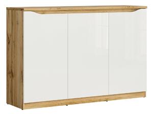 Bufet Avifera 101, Alb lucios, Stejar Wotan, PAL laminat, 92x135x40cm, 47 kg