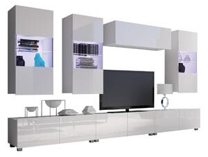 Set de living Remus XI, Alb lucios, Alb, Sticlă călită, PAL laminat, 130 kg