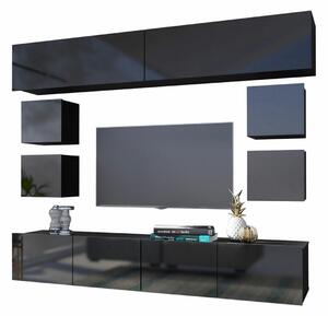 Set de living Remus XVI, Negru lucios, Negru, PAL laminat, 81 kg
