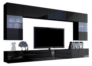 Set de living Remus I, Negru lucios, Negru, Sticlă călită, PAL laminat, 122 kg