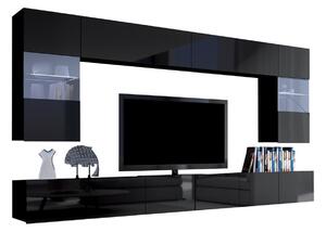 Set de living Remus I, Negru lucios, Negru, Sticlă călită, PAL laminat, 122 kg