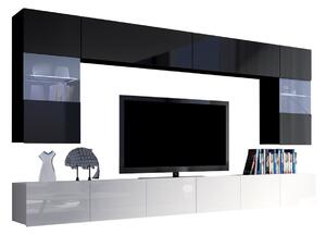 Set de living Remus I, Negru lucios, Alb lucios, Sticlă călită, PAL laminat, 122 kg