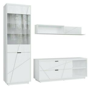 Set de living Fivale 113, Alb lucios, Alb, PAL laminat, Sticlă călită