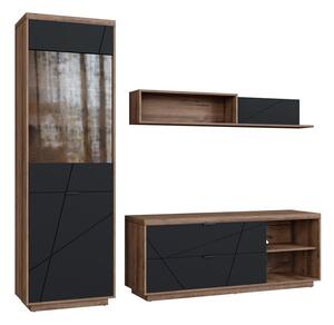 Set de living Fivale 113, Negru mat, Stejar Delano închis, PAL laminat, Sticlă călită