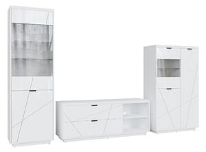Set de living Fivale 112, Alb, Alb lucios, PAL laminat, Sticlă călită
