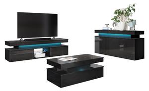 Set de living Monfero, Negru, Negru lucios, PAL laminat, MDF