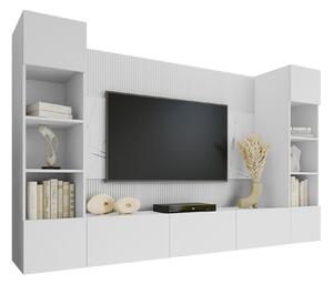 Set de living Comfivo Salix I, Marmură albă, Alb, PAL laminat, 150x260x38cm, 103.5 kg