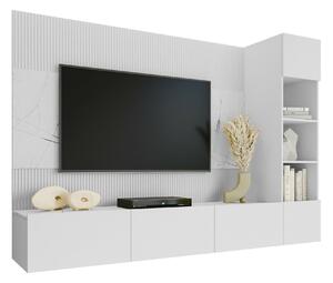 Set de living Comfivo Salix II, Marmură albă, Alb, PAL laminat, 150x220x38cm, 77.5 kg