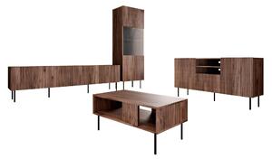 Set de living Fama, Nuc, Negru, PAL laminat, Sticlă călită, MDF