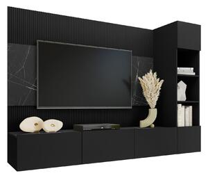 Set de living Comfivo Salix II, Marmură neagră, Negru, PAL laminat, 150x220x38cm, 77.5 kg