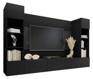 Set de living Comfivo Salix I, Marmură neagră, Negru, PAL laminat, 150x260x38cm, 103.5 kg