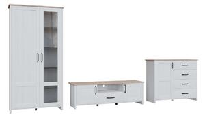 Set de living Balmave 119, Stejar Grandson, Pin Anderson, Sticlă, PAL laminat