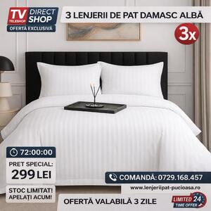 Pachet 3 Lenjerii Damasc Alb Premium-TV SHOP