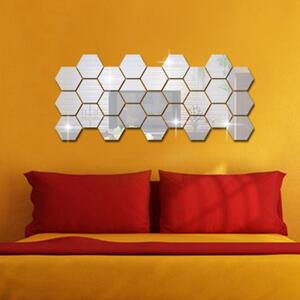 Set Oglinzi din PVC Design Hexagon Silver M Size - Oglinzi Decorative Acrilice Luxury Home 12 bucati/set