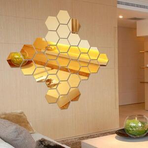 Set Oglinzi Design Hexagon Gold - Oglinzi Decorative Acrilice Cristal - Diamant - Luxury Home 10 bucati/set