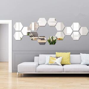 Set Oglinzi Decorative Acrilice Design Hexagon Silver XXL Diagonala 18 cm - Set 12 buc