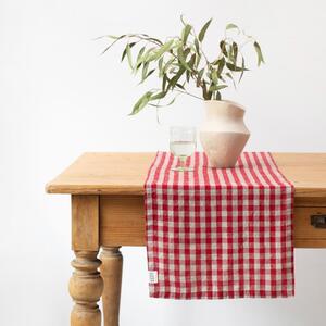 Napron de masă din in 40x200 cm Red Gingham – Linen Tales