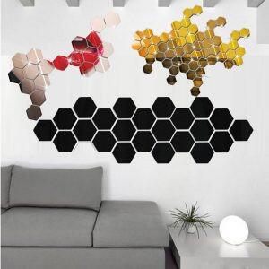 Set Oglinzi Acrilice Design Hexagon - Oglinzi Decorative XL Size Black Luxury Home 12 bucati/set