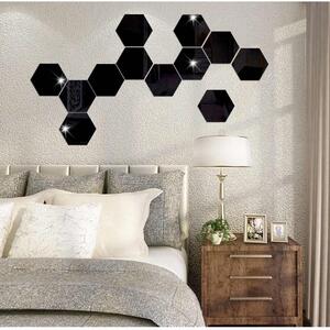 Set Oglinzi Acrilice Design Hexagon - Oglinzi Decorative XL Size Black Luxury Home 12 bucati/set