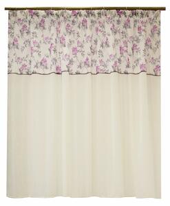 Perdea Velaria in ivoire cu flori mov, 210x145 cm