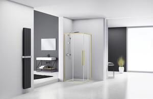 Cabină de duș pătrată Belform Fortuna 90x90x195 cm, sticlă securizată transparentă, 2 uși glisante, profil auriu