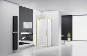 Cabină de duș pătrată reversibilă Belform Fortuna 90x90x195 cm, sticlă securizată transparentă, ușă batantă, profil auriu