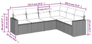 Set canapele de grădină cu perne, 6 piese, maro, poliratan