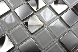 Mozaic sticlă-aluminiu XAM A441 alb/gri lucios 32,7x30,2 cm