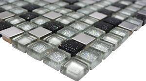 Mozaic sticlă-metal XCE 88 mix argintiu-negru 30,5x32,2 cm