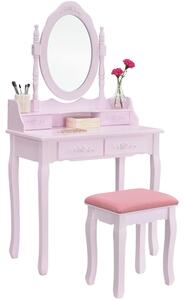 Set Julieta, Masă de toaletă cu oglindă, 4 sertare, scaun, Roz