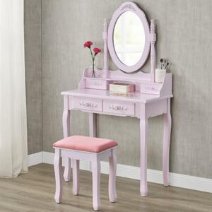 SER103 - Set Masa roz toaleta cosmetica machiaj oglinda masuta vanity