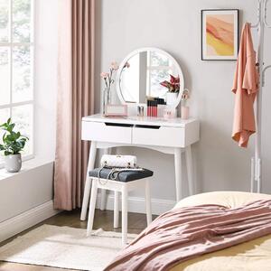 SEA220 - Set Masa alba toaleta cosmetica machiaj oglinda masuta vanity, scaunel, taburet tapitat