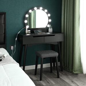 SEN122 - Set Masa neagra toaleta cosmetica machiaj oglinda masuta vanity, scaunel, taburet tapitat