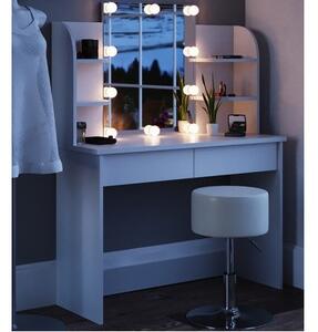SEA251 - Set Masa alba toaleta cosmetica machiaj oglinda masuta vanity, oglinda cu LED si rafturi