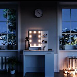 SEA267 - Set Masa alba toaleta 90 cm cosmetica machiaj, oglinda cu LED la alegere, masuta vanity