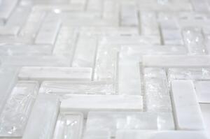 Mozaic sticlă-piatră naturală XIC HB1511 Fishbone alb 26,3x29,3 cm