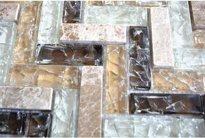 Mozaic sticlă-piatră naturală XIC HB1553 Fishbone mix maro 26,3x29,3 cm