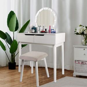 SEA278 - Set Masa alba toaleta, 80 cm, cosmetica machiaj oglinda cu LED, masuta vanity, scaunel, taburet tapitat