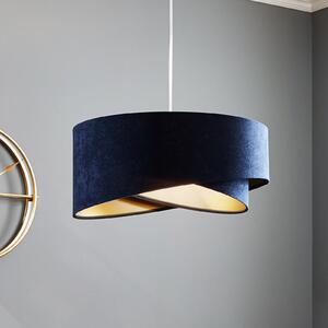 Maco Design Lampă suspendată Vivien, două culori, albastru/auriu, reglabil, Albastru, Camera de zi / sufragerie, Țesătură / Textil, Modern