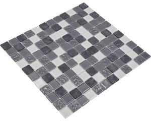 Mozaic sticlă-piatră naturală CM M422 gri-negru 30,2x32,7 cm