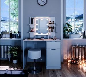 SEA345 - Set Masa alba toaleta moderna, 100 cm, cosmetica machiaj oglinda masuta vanity cu oglinda cu LED sau fara LED