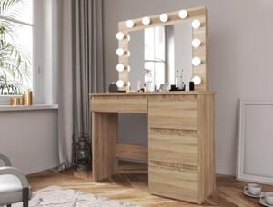 SEM505 - Set Masa toaleta cosmetica machiaj oglinda masuta vanity, oglinda cu LED-uri cu sau fara scaun - Maro