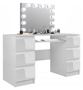 SEA535 - Set Masa toaleta, 130 cm, cosmetica machiaj, masuta vanity, oglinda cu LED-uri - Alb Lucios sau Alb Mat