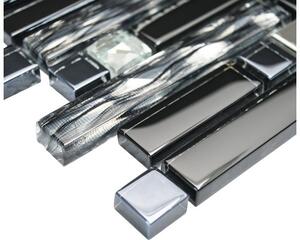 Mozaic sticlă-metal negru-argintiu 29,8x33,8 cm