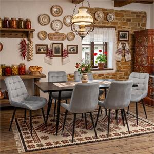 Set masă extensibilă Lisabona Negru Marmorat cu 6 Scaune Onix Gri Deschis